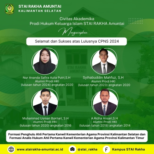 ALHAMDULILLAH, EMPAT ALUMNI PRODI HKI STAI RAKHA AMUNTAI DITERIMA CPNS DI KEMENTERIAN AGAMA